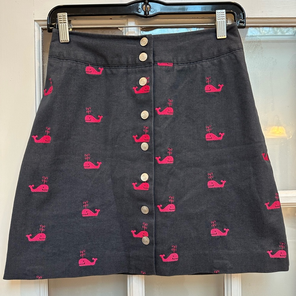 Vintage Lilly Pulitzer Skirt Navy Denim Beach Whale Embroider Coastal Size 0